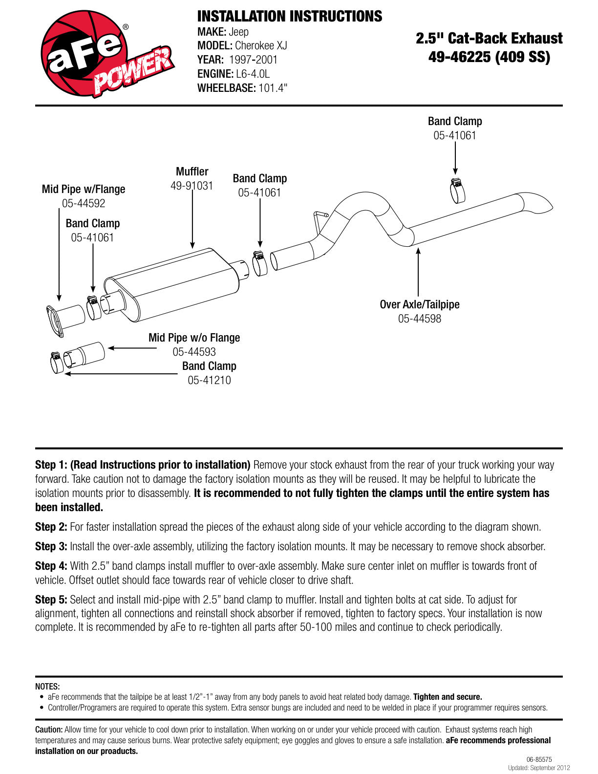 aFe 2.5in 409 Stainless Steel Cat-Back Exhaust System | Jeep Cherokee XJ (91-01) I6-4.0L (49-46225)