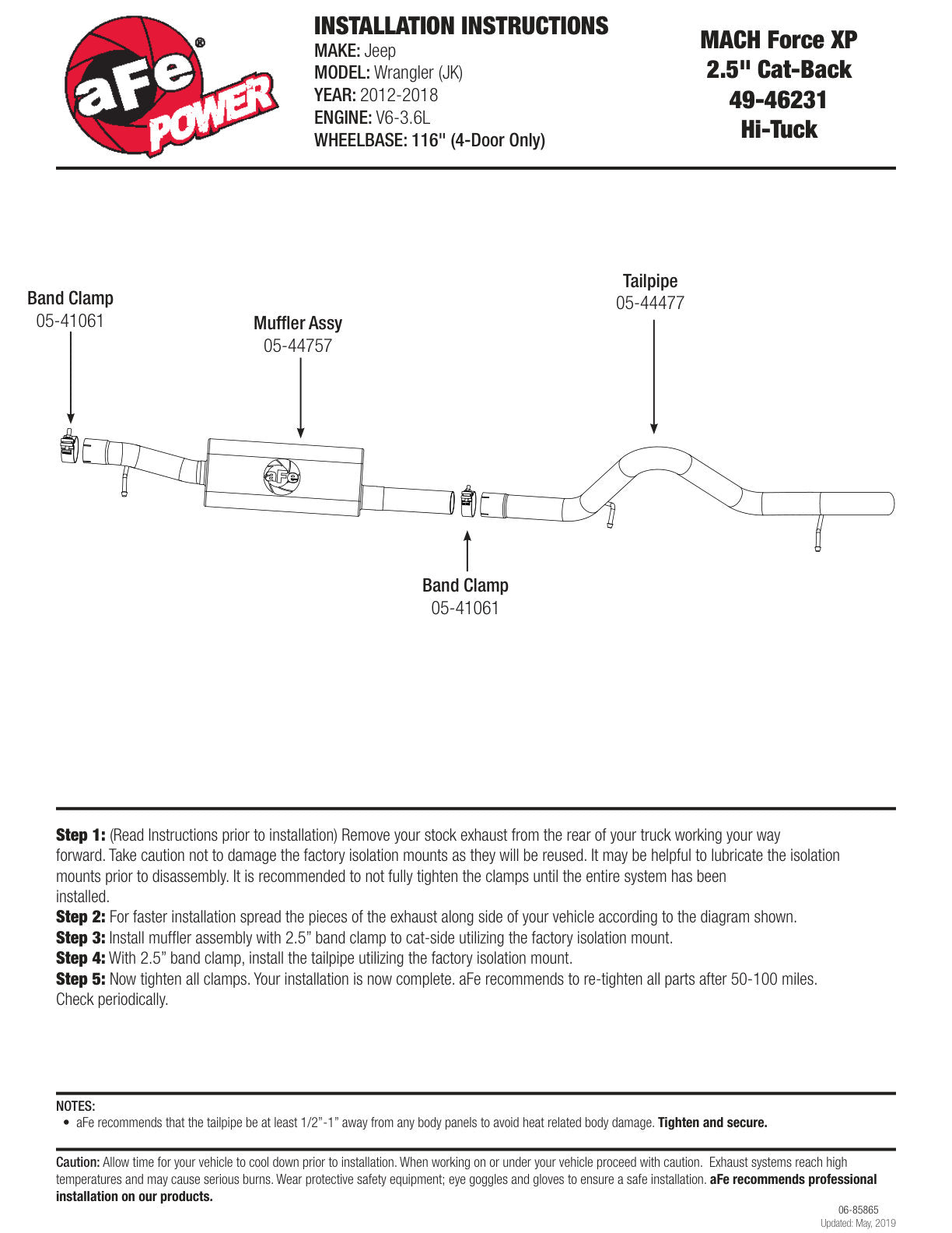 aFe 2.5in 409SS Cat-Back Exhaust Hi-Tuck | Jeep Wrangler Unlimited V6 3.6L 12-14 (49-46231)