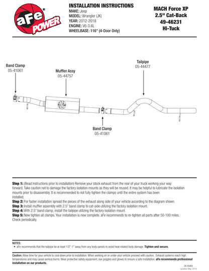 aFe 2.5in 409SS Cat-Back Exhaust Hi-Tuck | Jeep Wrangler Unlimited V6 3.6L 12-14 (49-46231)