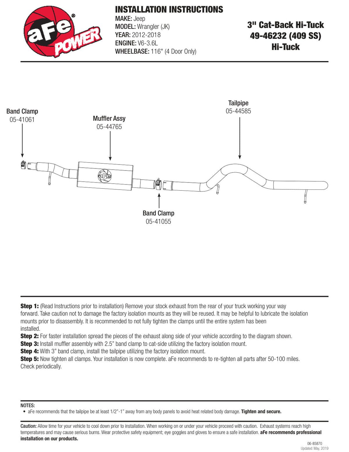 aFe MACHForce XP 3in SS-409 Hi-Tuck Cat-Back Exhaust | Jeep Wrangler V6 3.6L (12-14) (49-46232)
