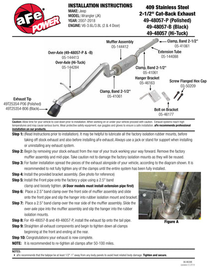 aFe 2.5in 409 SS Cat-Back Hi-Tuck Exhaust w/ Black Tip Jeep JK 07+ (49-48057-B)