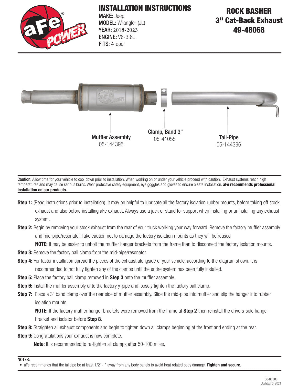 aFe 3in 409 Stainless Steel Cat-Back Exhaust System | Jeep Wrangler JL V6 3.6L (18+) (49-48068)