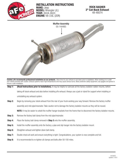 aFe 2.5-3in SS Cat-Back Exhaust Jeep JL V6 3.6L (18-21) (49-48074)