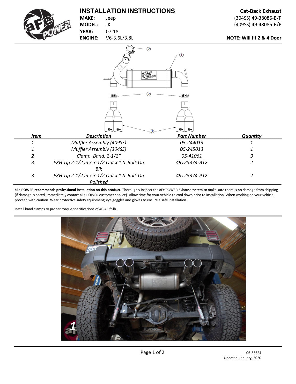 aFe 2.5in SS Axle-Back Exhaust Polished | Jeep Wrangler JK V6 3.6L/3.8L (07-18) (49-48086-P)