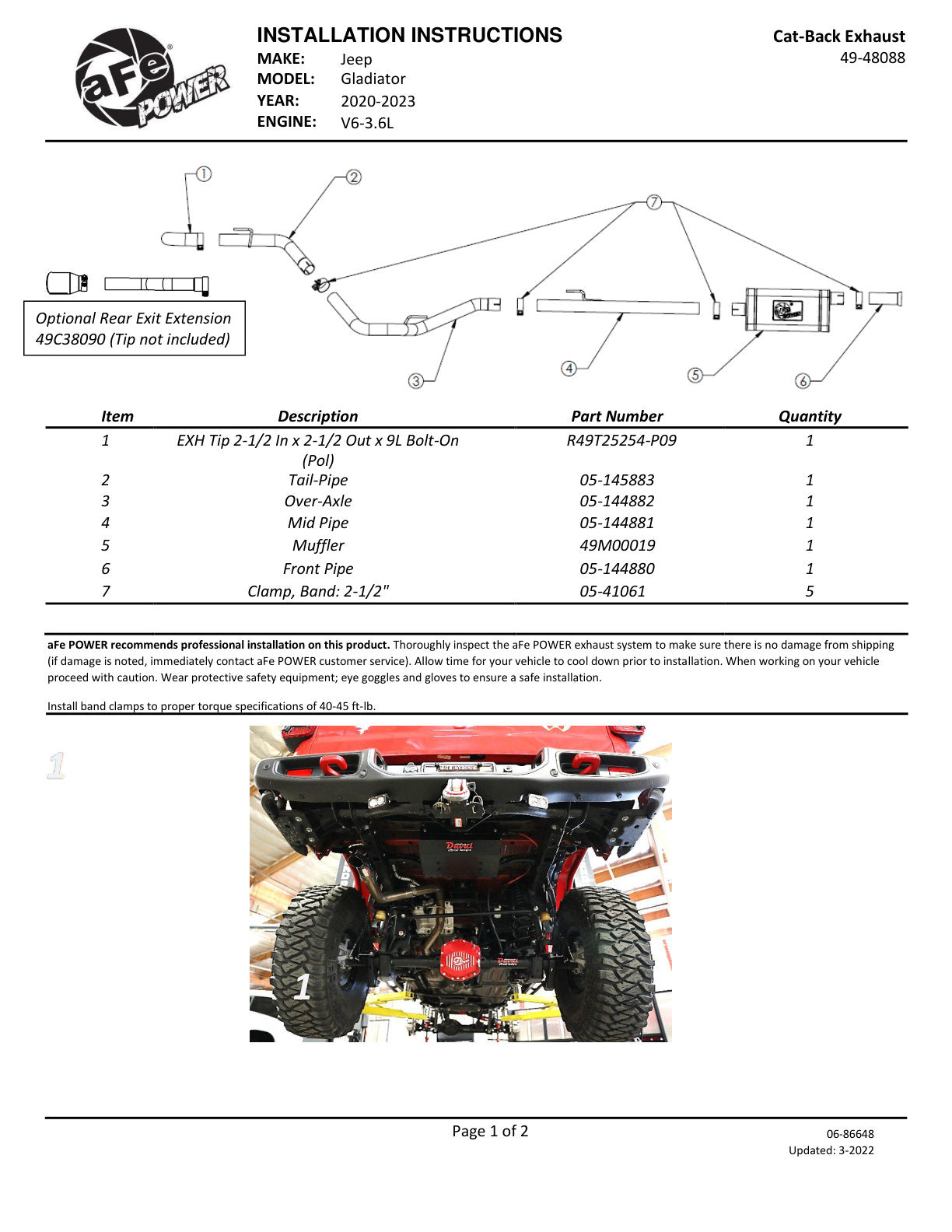 aFe 2-1/2in SS Hi-Tuck D&S Exhaust | Jeep Gladiator (20-21) (49-48088)