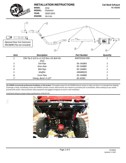 aFe 2-1/2in SS Hi-Tuck D&S Exhaust | Jeep Gladiator (20-21) (49-48088)