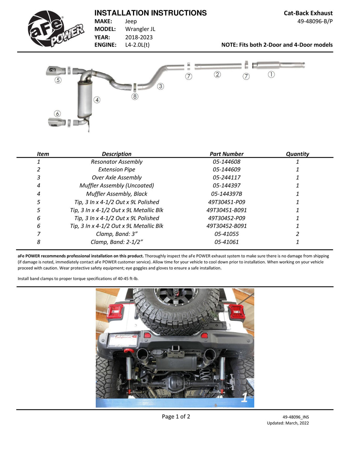 aFe 3in to 2.5in SS D&S Cat-Back Exhaust | Jeep Wrangler JL (18-21) (49-48096-B)