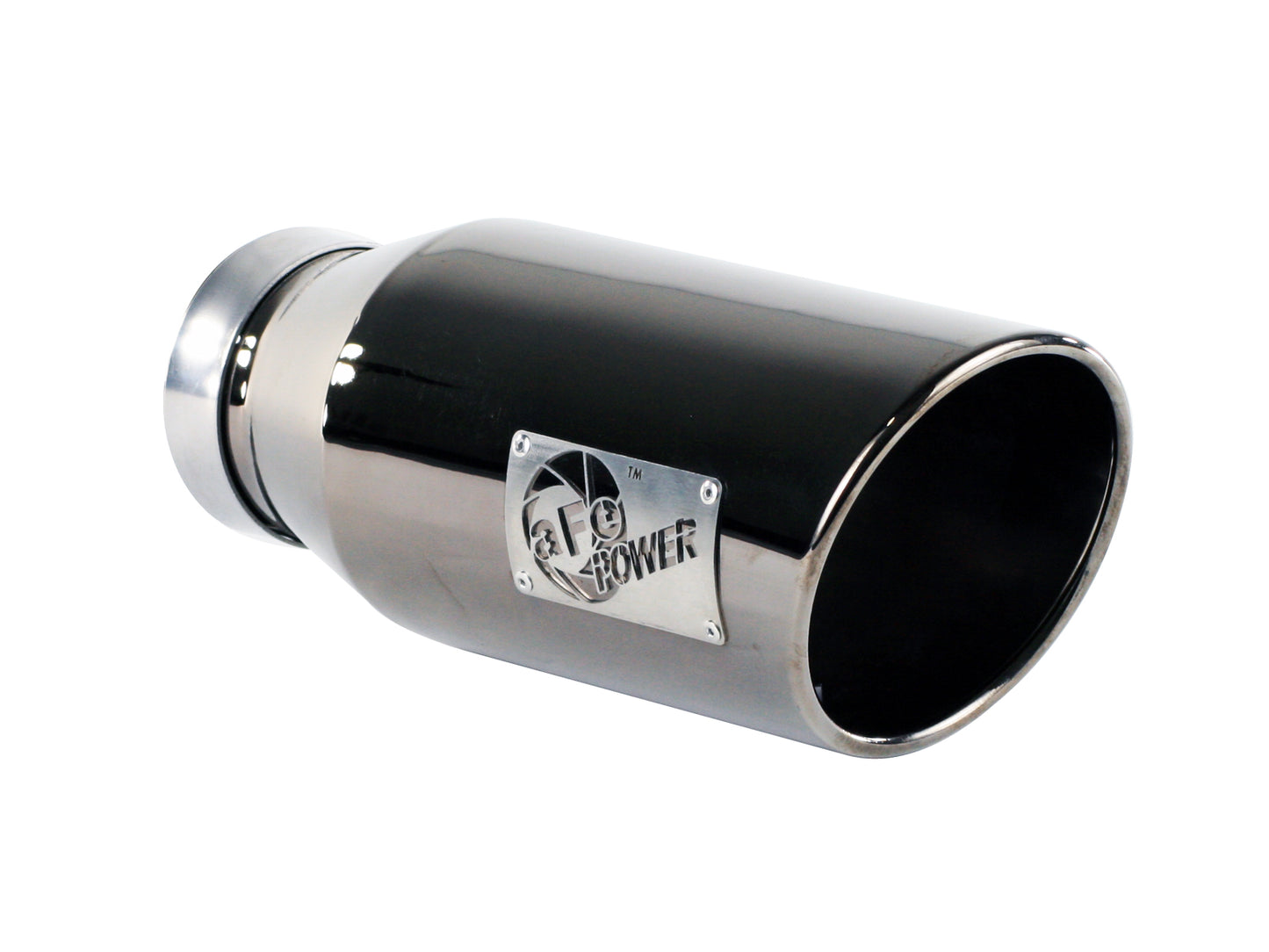 aFe MACH Force-Xp 4in x 6in x 15in Stainless Steel Clamp-on Exhaust Tip Black Chrome | (49-92018-BC)