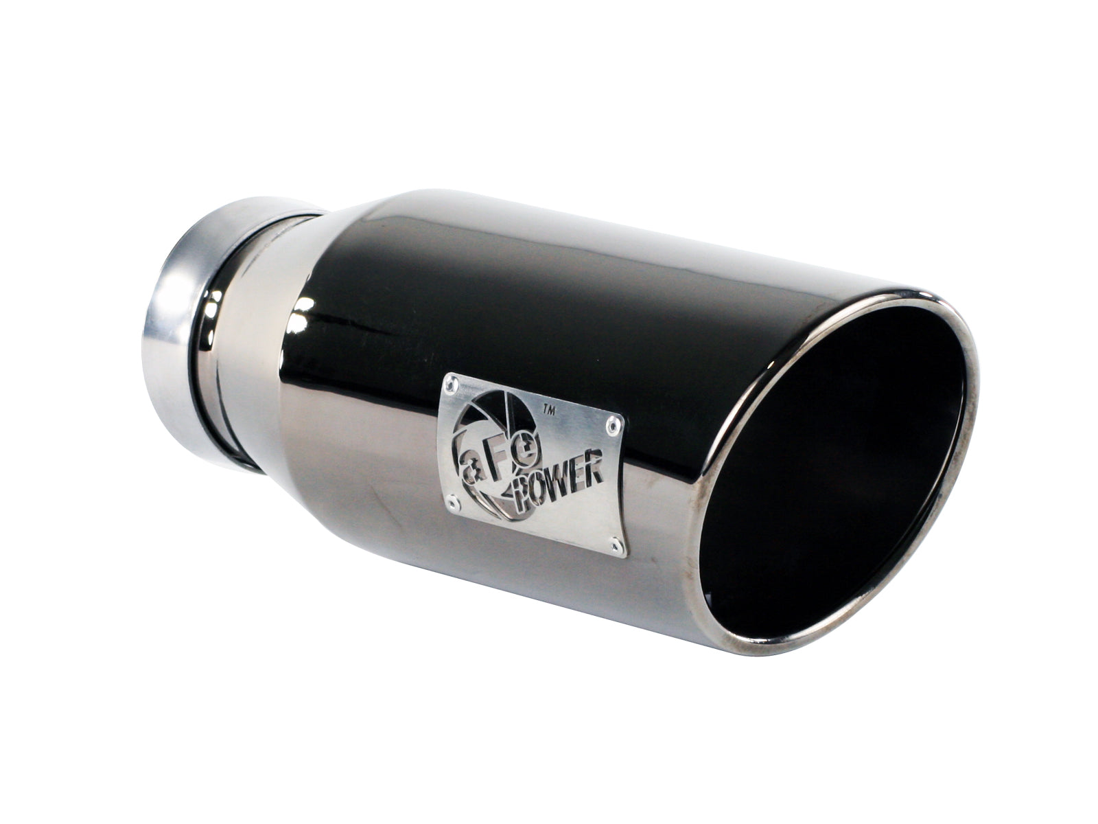 aFe MACH Force-Xp 4in x 6in x 15in Stainless Steel Clamp-on Exhaust Tip Black Chrome | (49-92018-BC)