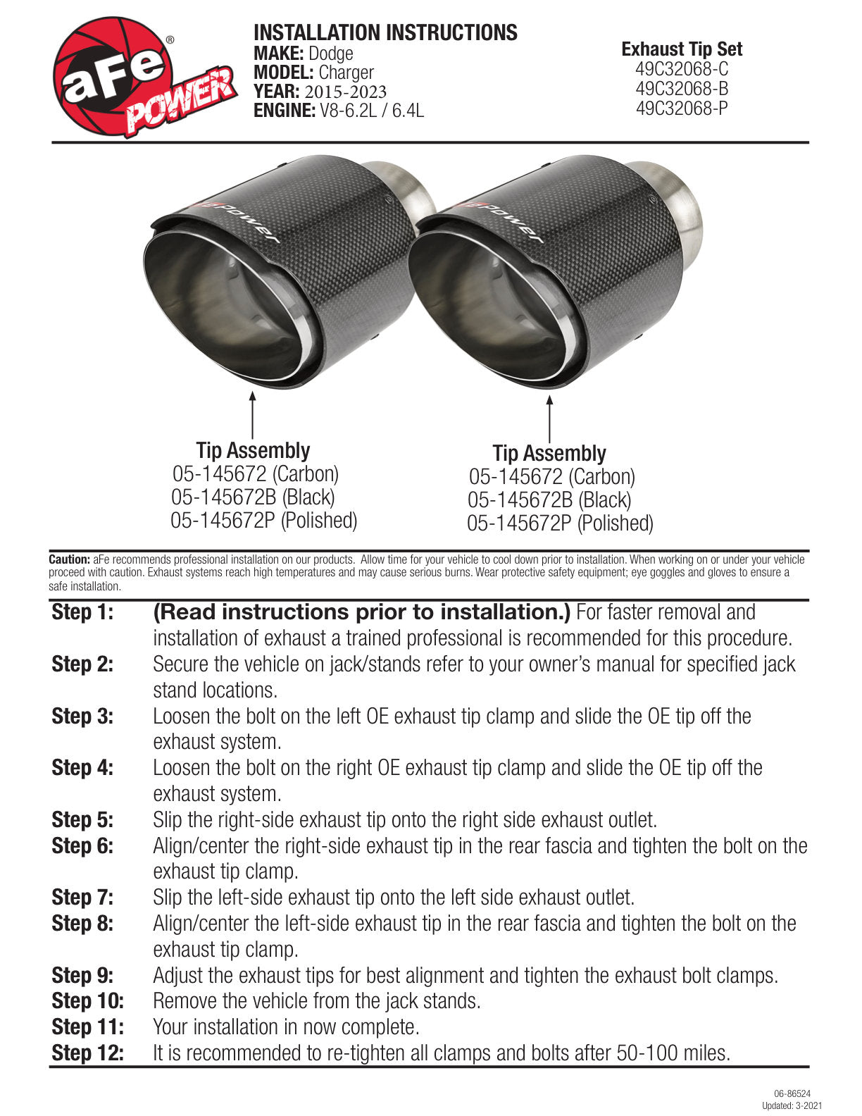 aFe 4-1/2in Carbon Fiber OE Replacement Exhaust Tips | Dodge Charger/Hellcat (15-19) (49C32068-P)
