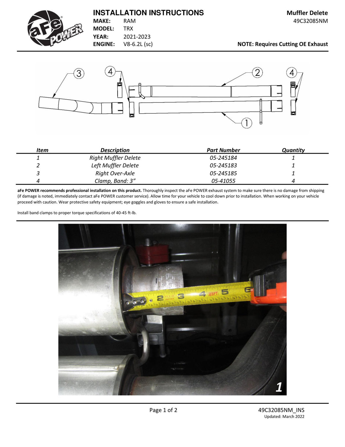 aFe Vulcan 3in SS Muffler Delete Pipe | Ram 1500 TRX V8-6.2L (21-22) (49C32085NM)