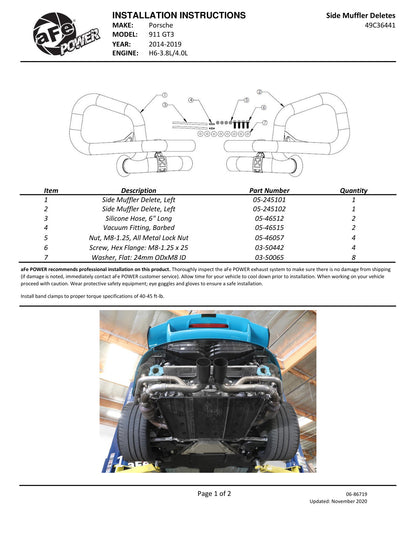aFe MACH Force-Xp SS Primary Muffler Delete | Porsche 911 GT3 (14-19) (49C36441)