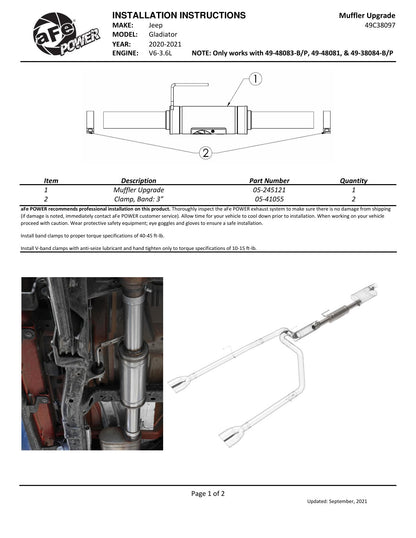 aFe 3in T304 Stainless Steel Vulcan Series Muffler Upgrade Pipe | Vulcan Series (49C38097)