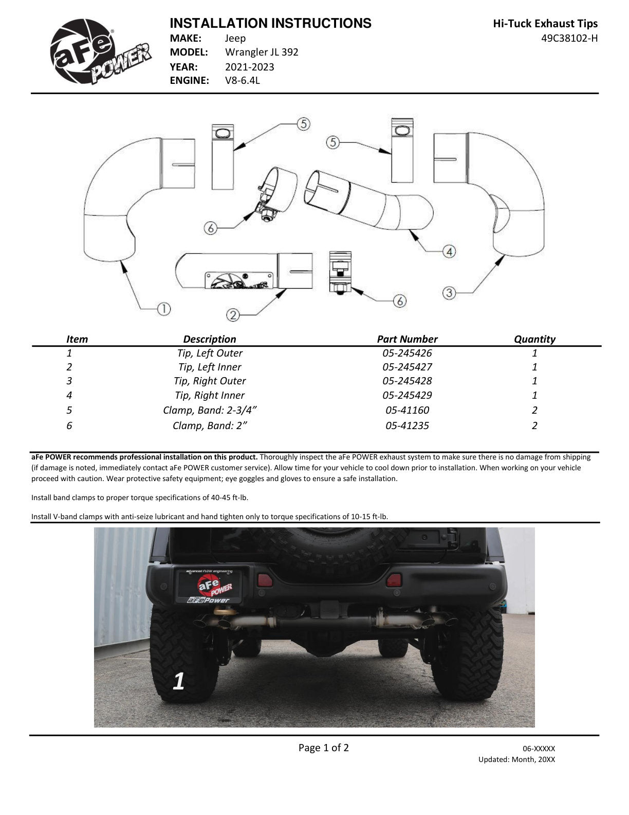 aFe MACH Force-Xp SS OE Replacement Exhaust Tip | Jeep JL Rubicon (21-23) (49C38102-H)
