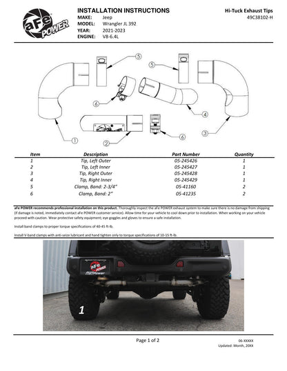 aFe MACH Force-Xp SS OE Replacement Exhaust Tip | Jeep JL Rubicon (21-23) (49C38102-H)