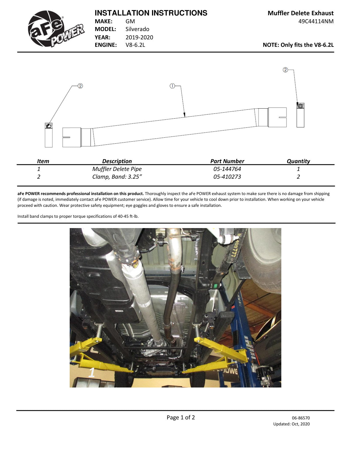 aFe 3in 409 Stainless Steel Muffler Delete Pipe | GM Silverado/Sierra 1500 V8-6.2L (19) (49C44114NM)
