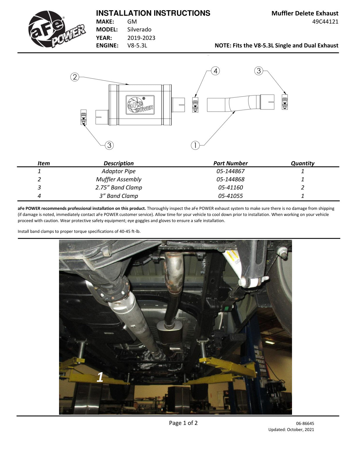 aFe Apollo GT Series 409 SS Muffler Upgrade Pipe | Silverado/Sierra 1500 V8-5.3L (19-20) (49C44121)