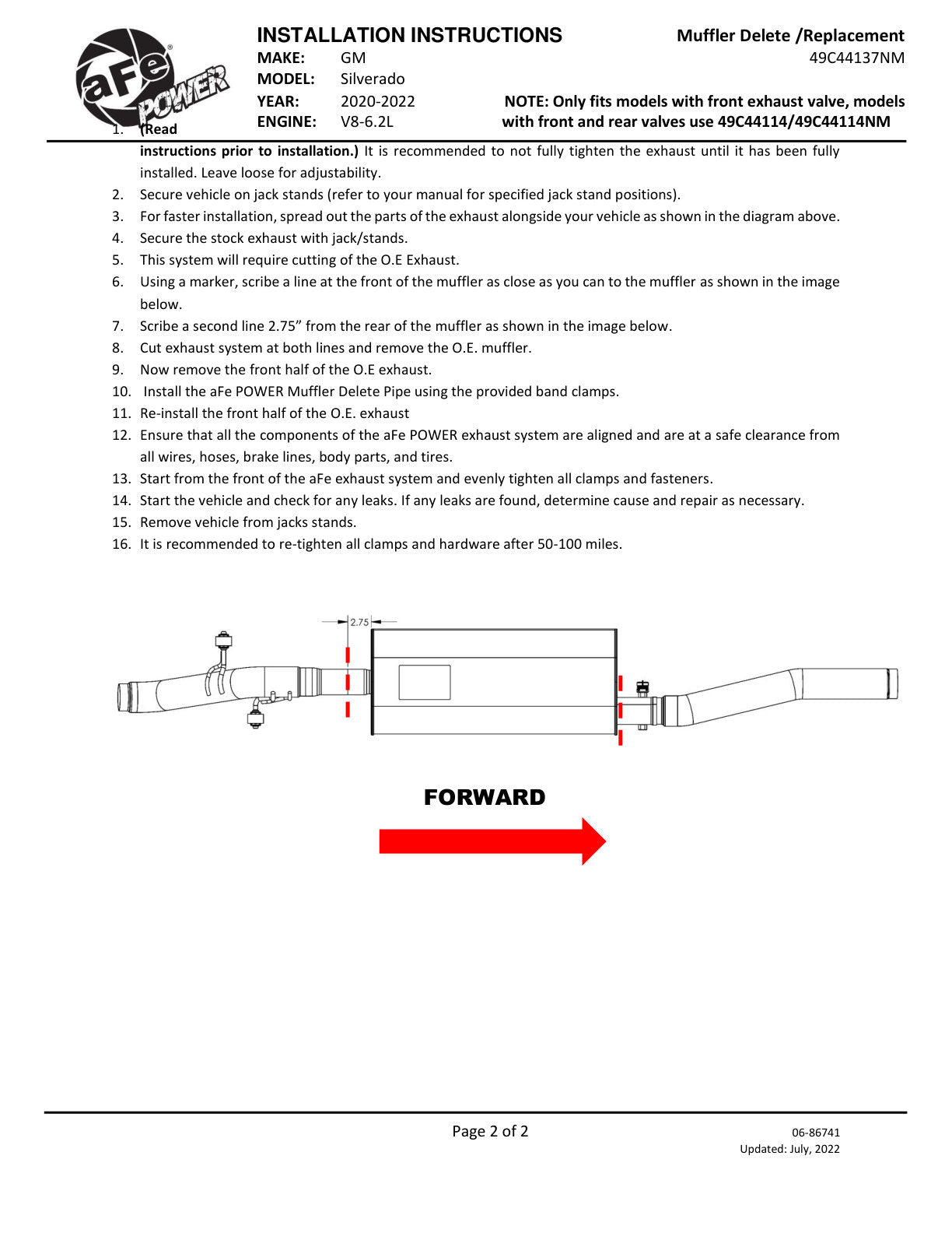 aFe Apollo GT Series 409 SS Muffler Delete Pipe | Silverado 1500 (20-21,23-24) (49C44137NM)