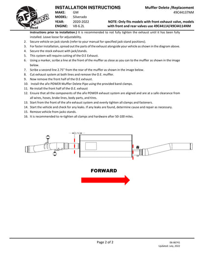 aFe Apollo GT Series 409 SS Muffler Delete Pipe | Silverado 1500 (20-21,23-24) (49C44137NM)