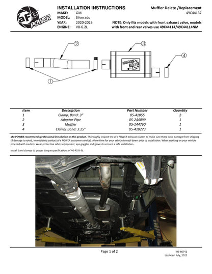aFe Apollo GT Series 409 SS Muffler Upgrade Pipe | Silverado 1500 (20-21,23) (49C44137)