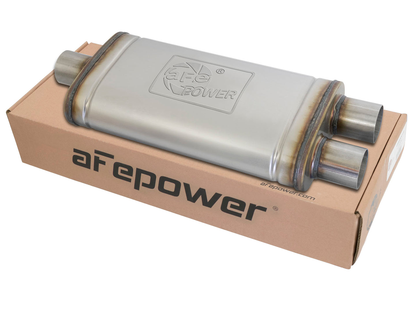aFe SS 2.5in Center Dual Outlet Muffler | Universal 18in L (49M00009)