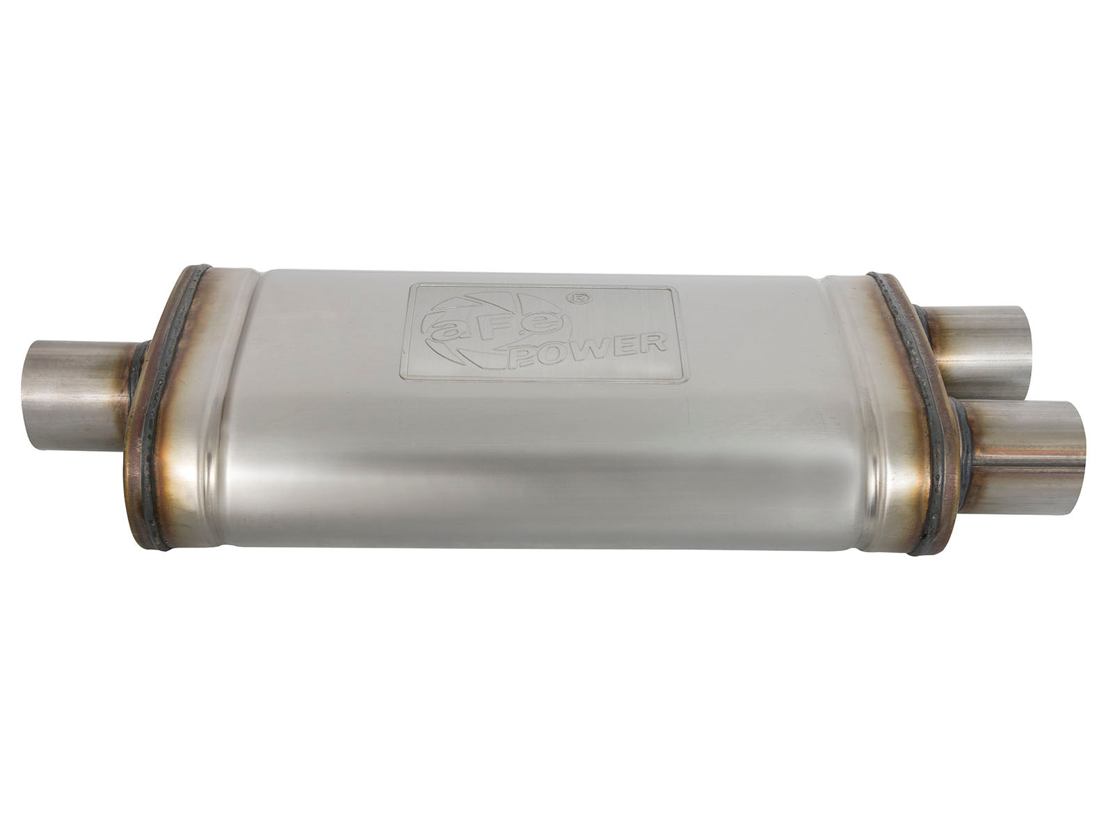aFe SS 2.5in Center Dual Outlet Muffler | Universal 18in L (49M00009)