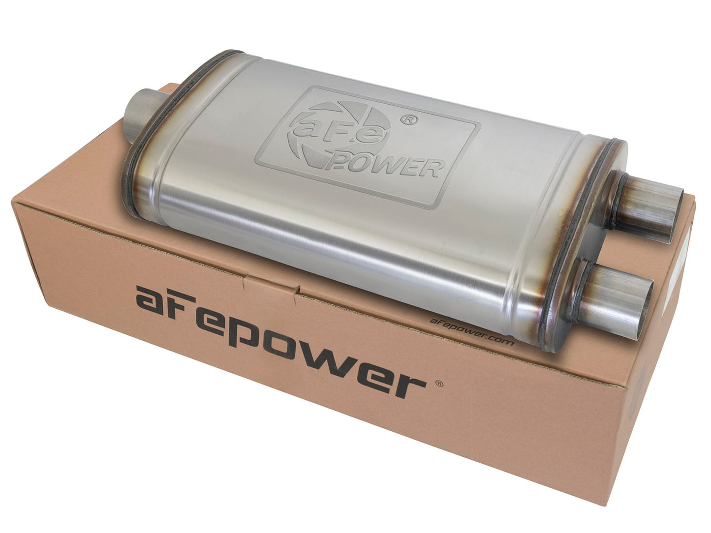 aFe MACH Force-Xp 409 SS Muffler | Universal 3in Center Inlet / 2.5in Dual Outlets (49M00014)