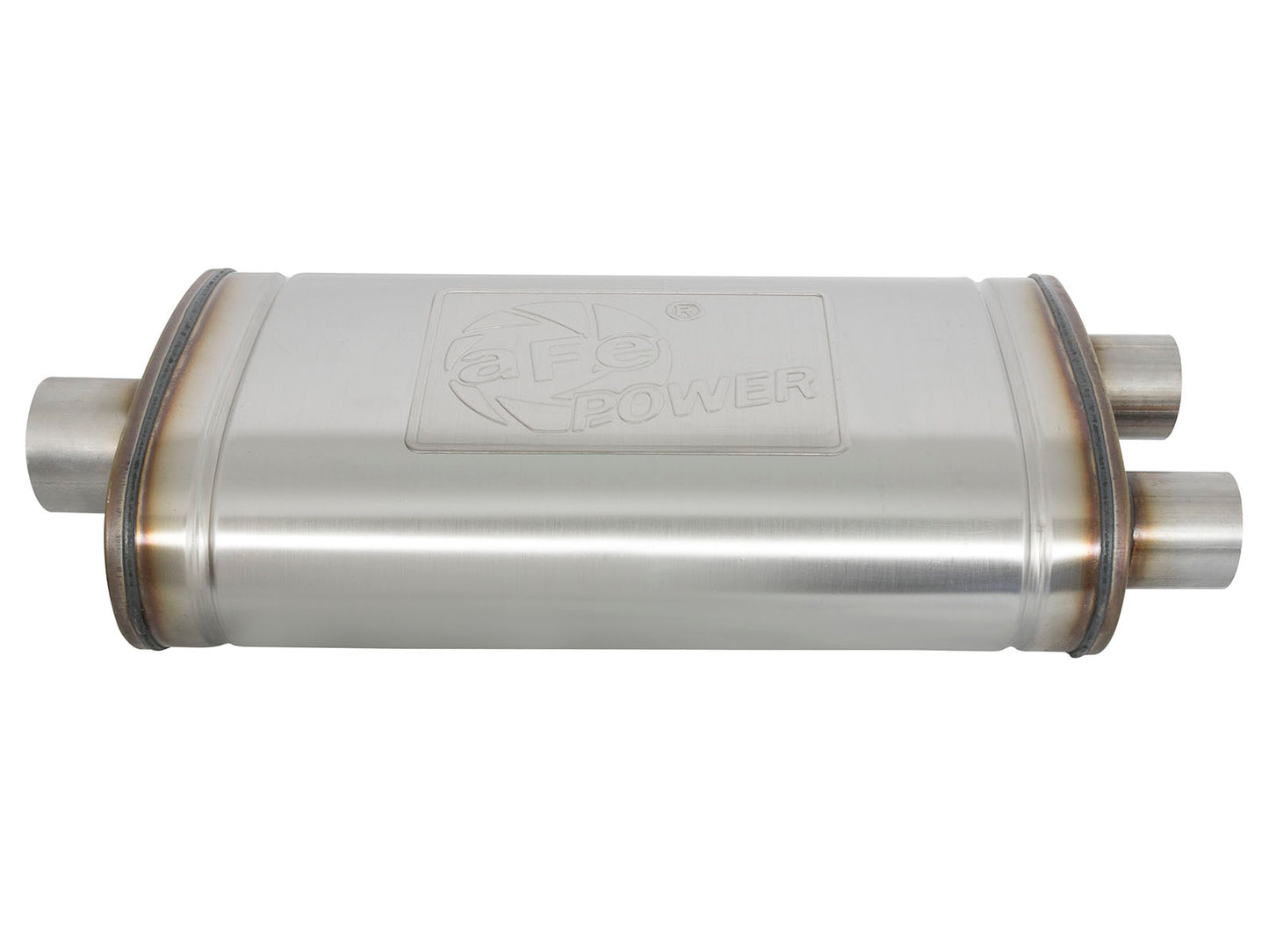 aFe MACH Force-Xp 409 SS Muffler | Universal 3in Center Inlet / 2.5in Dual Outlets (49M00014)