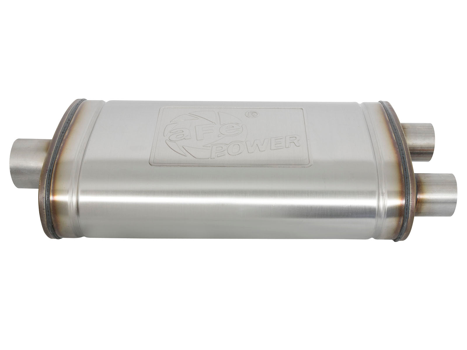 aFe MACH Force-Xp 409 SS Muffler | Universal 3in Center Inlet / 2.5in Dual Outlets (49M00014)