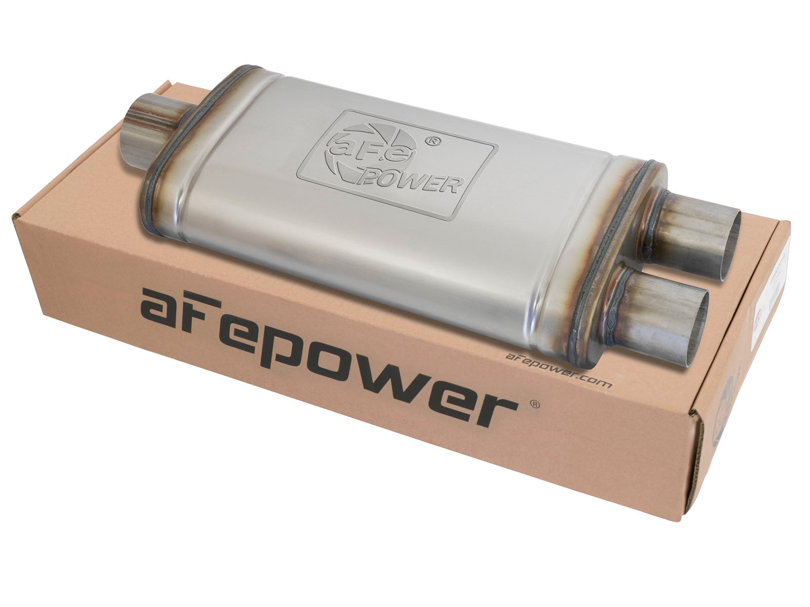 aFe MACH Force-Xp 409 SS Muffler | Universal 3in Center Inlet / 2.5in Dual Outlets (49M00018)