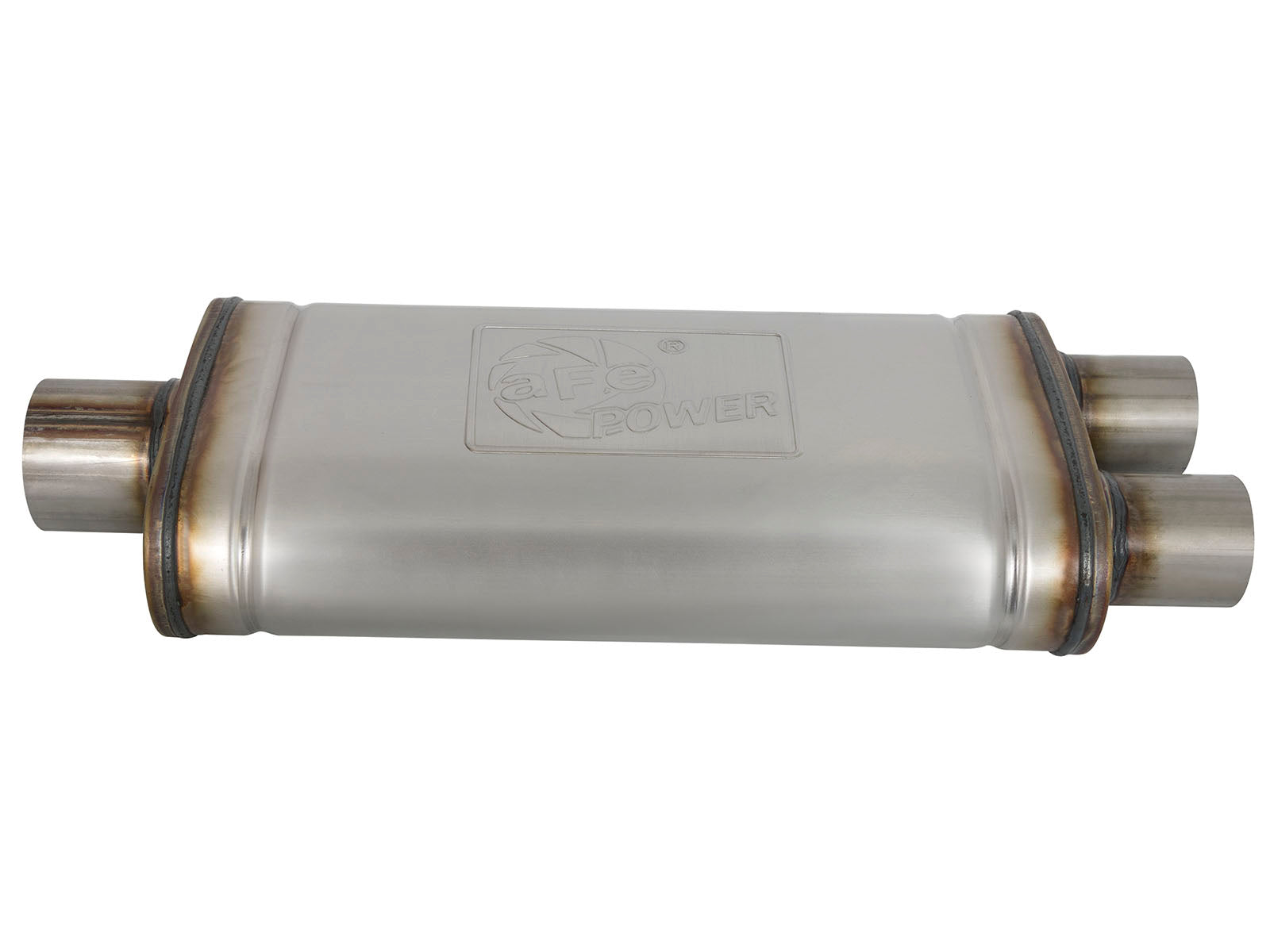 aFe MACH Force-Xp 409 SS Muffler | Universal 3in Center Inlet / 2.5in Dual Outlets (49M00018)