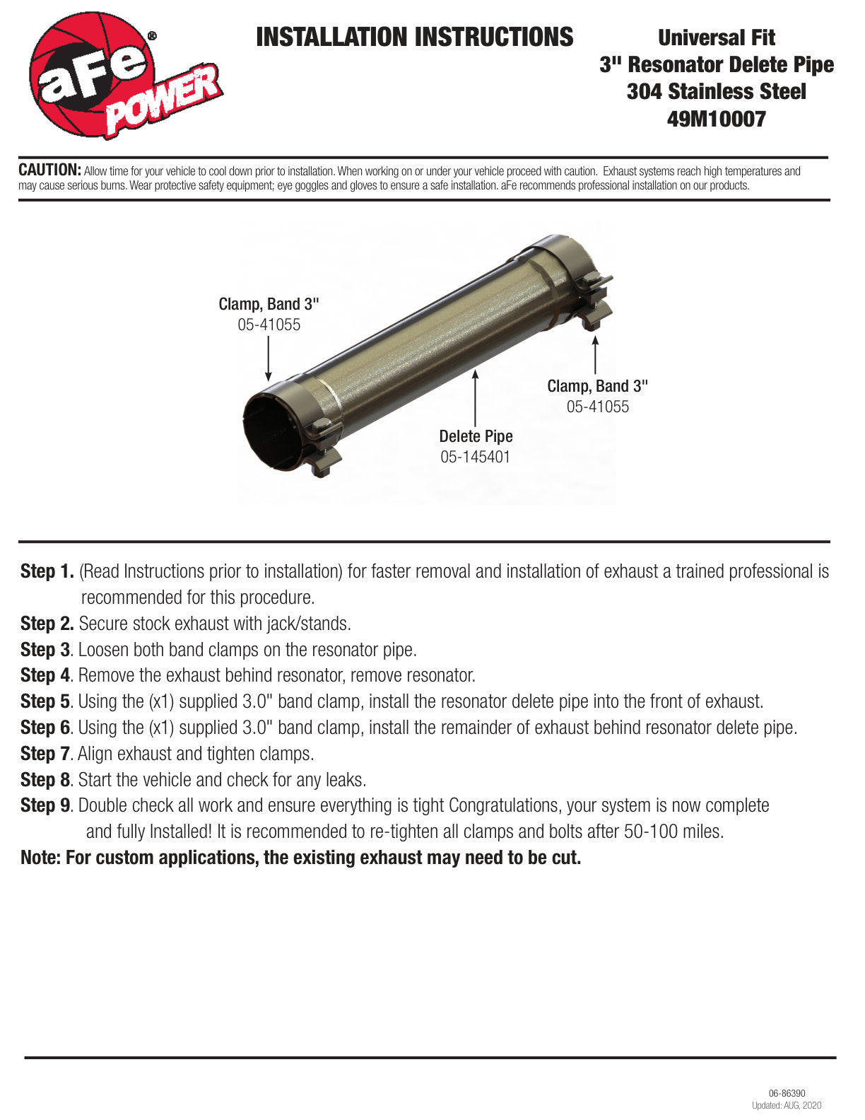 aFe MACH Force-Xp 304 SS Resonator Delete 3in Inlet/Outlet x 3in Dia x 16in L