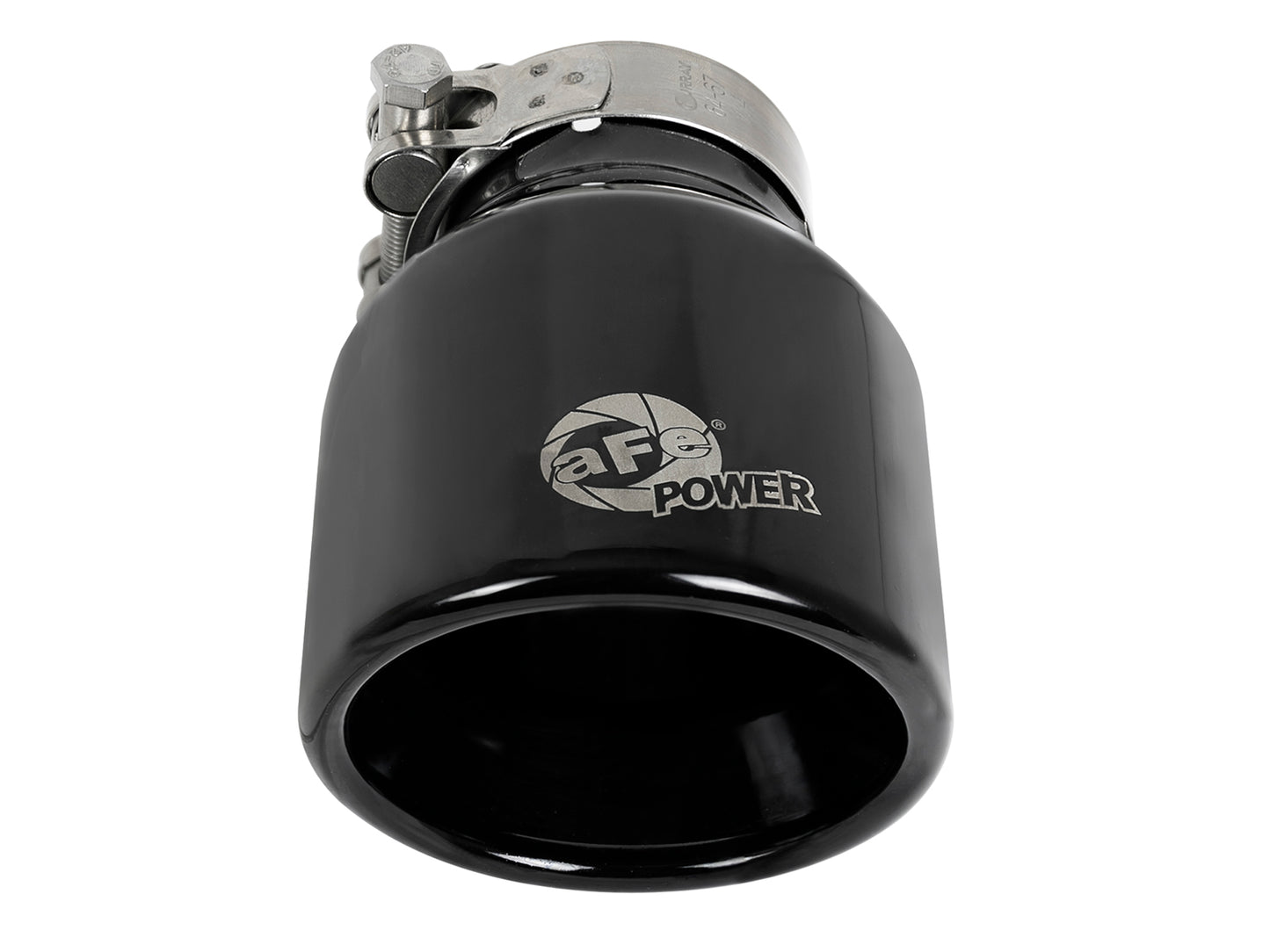 aFe 2.5in Inlet 4in Outlet 6in L SS Clamp-On Exhaust Tip Black | MACH Force-Xp 49T25404-B06