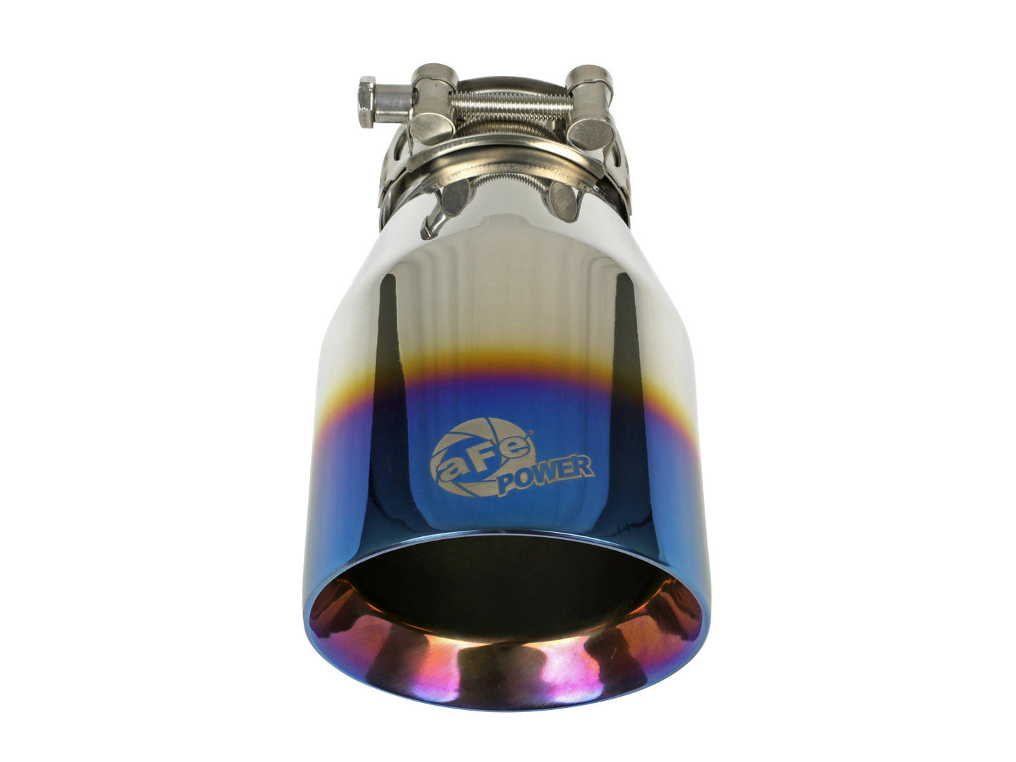 aFe 2.5in Inlet / 4in Outlet SS Clamp-On Exhaust Tip Blue Flame | (49T25404-L071)