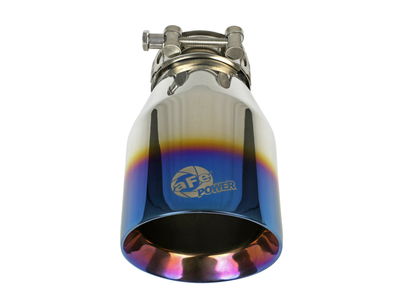 aFe 2.5in Inlet / 4in Outlet SS Clamp-On Exhaust Tip Blue Flame | (49T25404-L071)