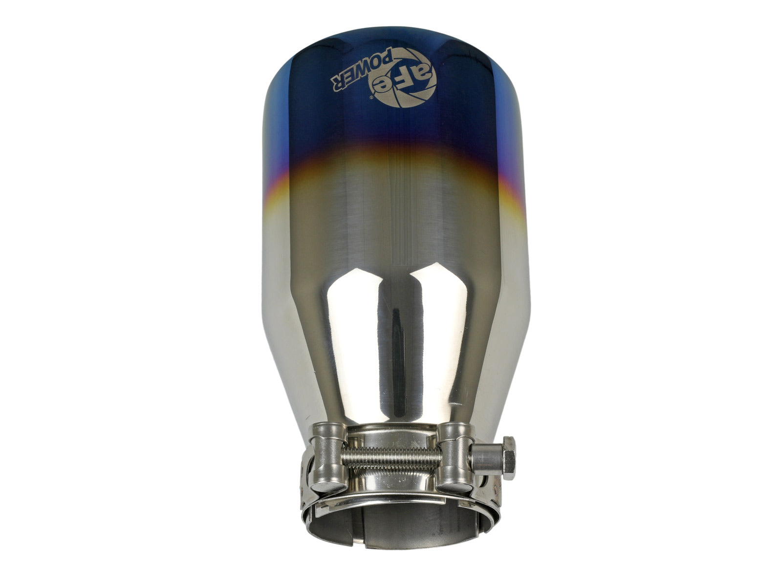 aFe 2.5in Inlet / 4in Outlet SS Clamp-On Exhaust Tip Blue Flame | (49T25404-L071)