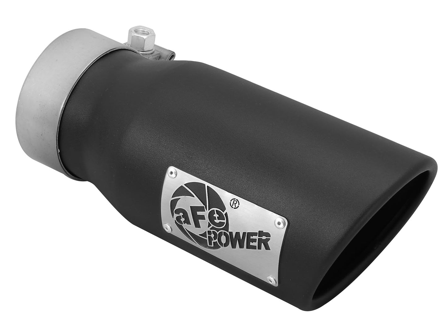 aFe 3in Inlet x 4in Outlet x 9in SS Clamp-On Black Exhaust Tip | Universal (49T30401-B09)