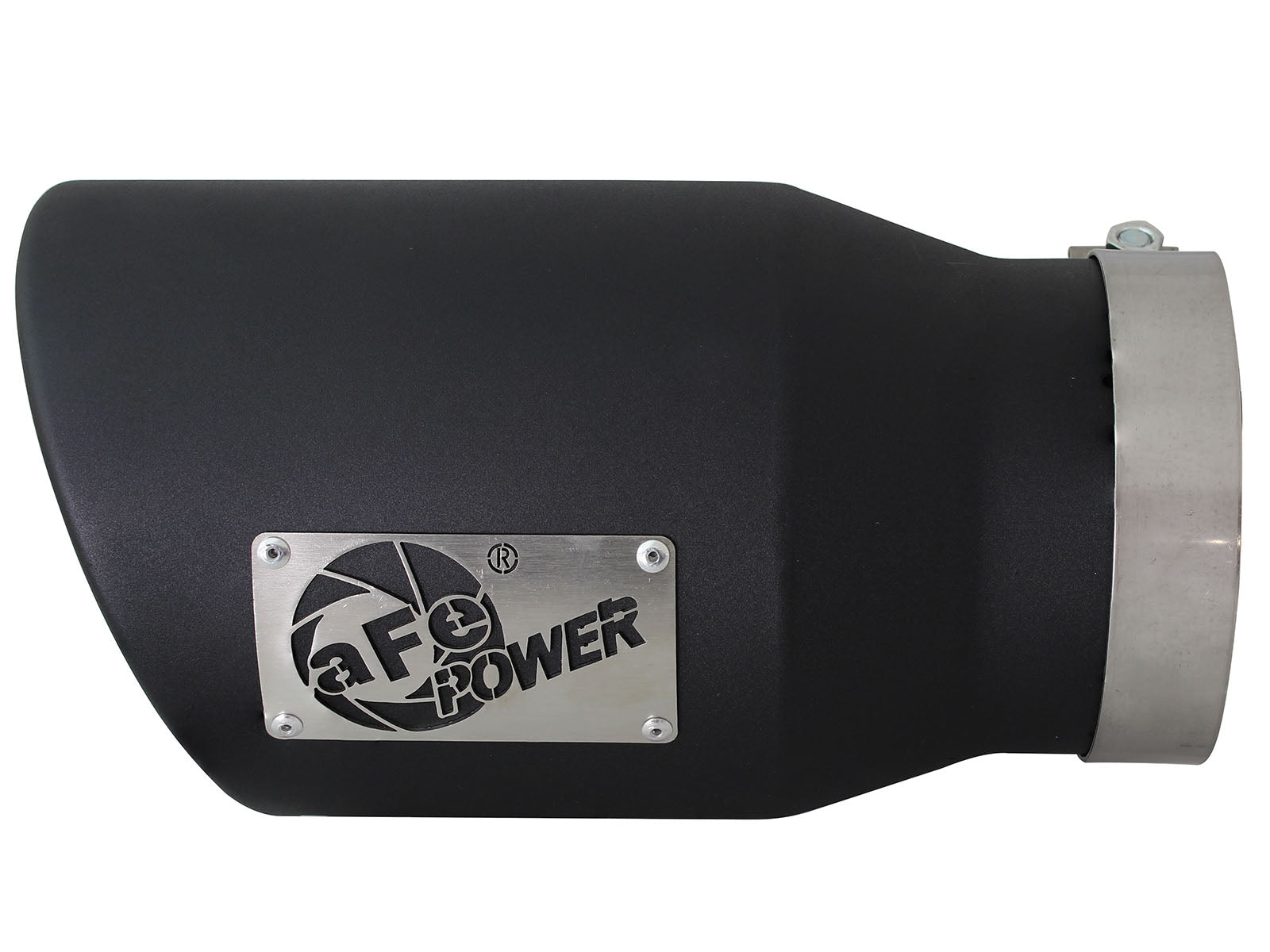 aFe 5in x 7in SS Clamp-On Exhaust Tip | Left Side Exit Black (49T50702-B12)