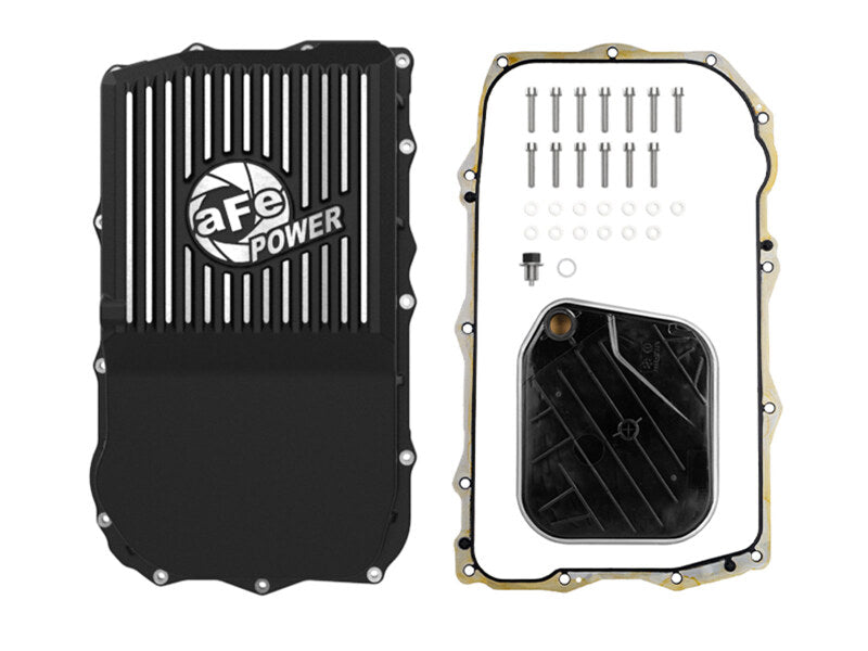 aFe 18-25 Jeep Wrangler JL V6 Transmission Pan - Black w/ Machined Fins