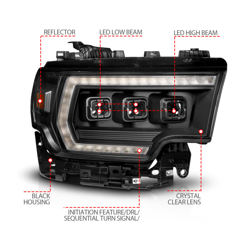 ANZO 19-24 RAM 2500/3500 Z-Series Full LED Proj Headlight DRL/Init/SeqSig Pass Side (111601X-R)
