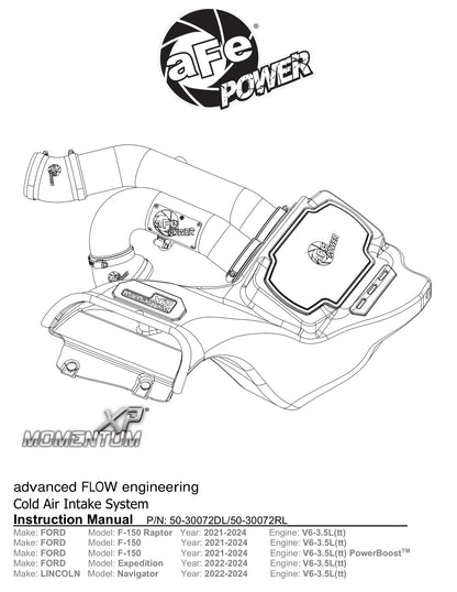 aFe Momentum XP Cold Air Intake w/Pro 5R Filter | Ford F-150 Raptor V6 3.5L (21-22) (50-30072RL)