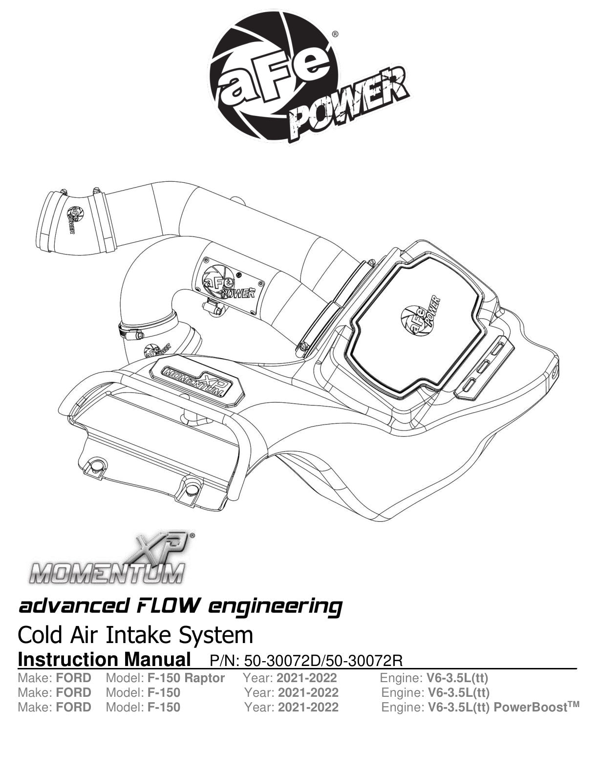aFe Momentum GT Pro 5R Cold Air Intake | Ford F-150 Raptor V6 3.5L 21-22 (50-30072R)