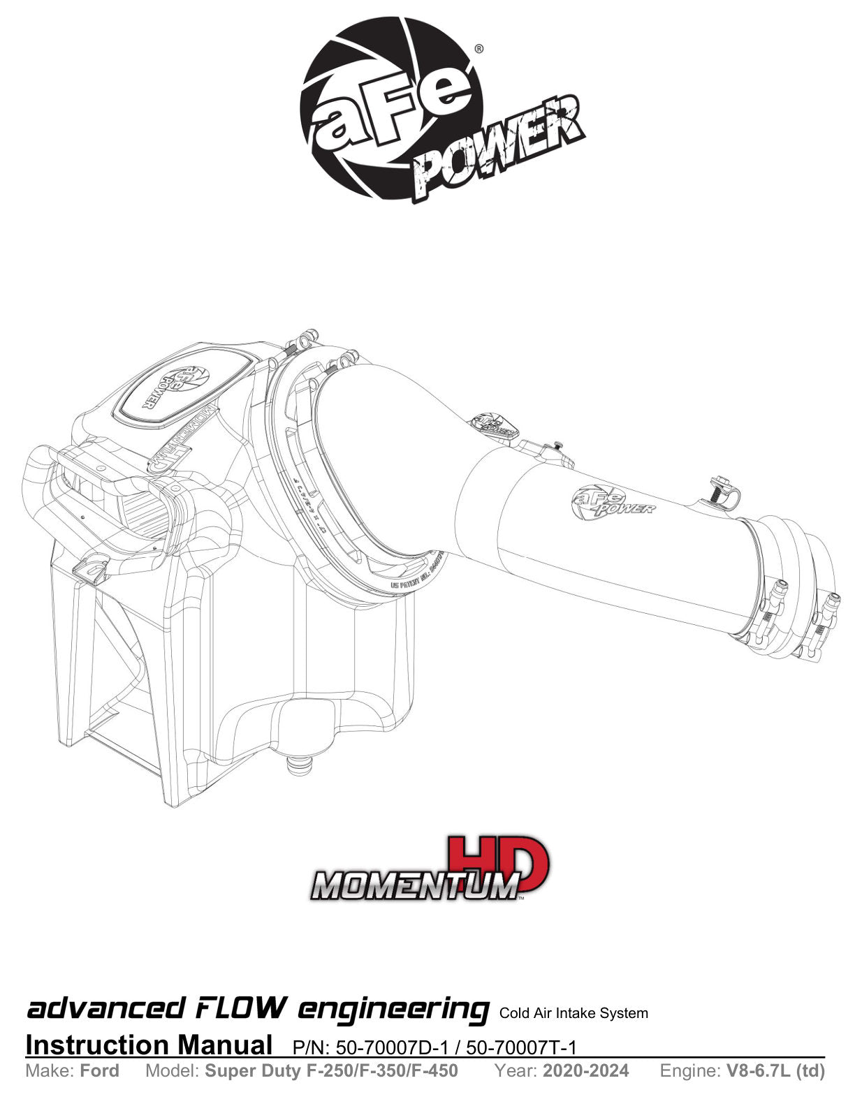 aFe 20-24 Ford V8-6.7L Momentum HD CAI w/Pro DRY S | 2017-2023 F-250/350 (50-70007D-1)