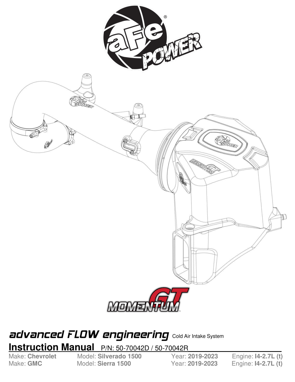 aFe Momentum GT Pro DRY S Cold Air Intake System | GM Silverado/Sierra 1500 (19-20) (50-70042D)
