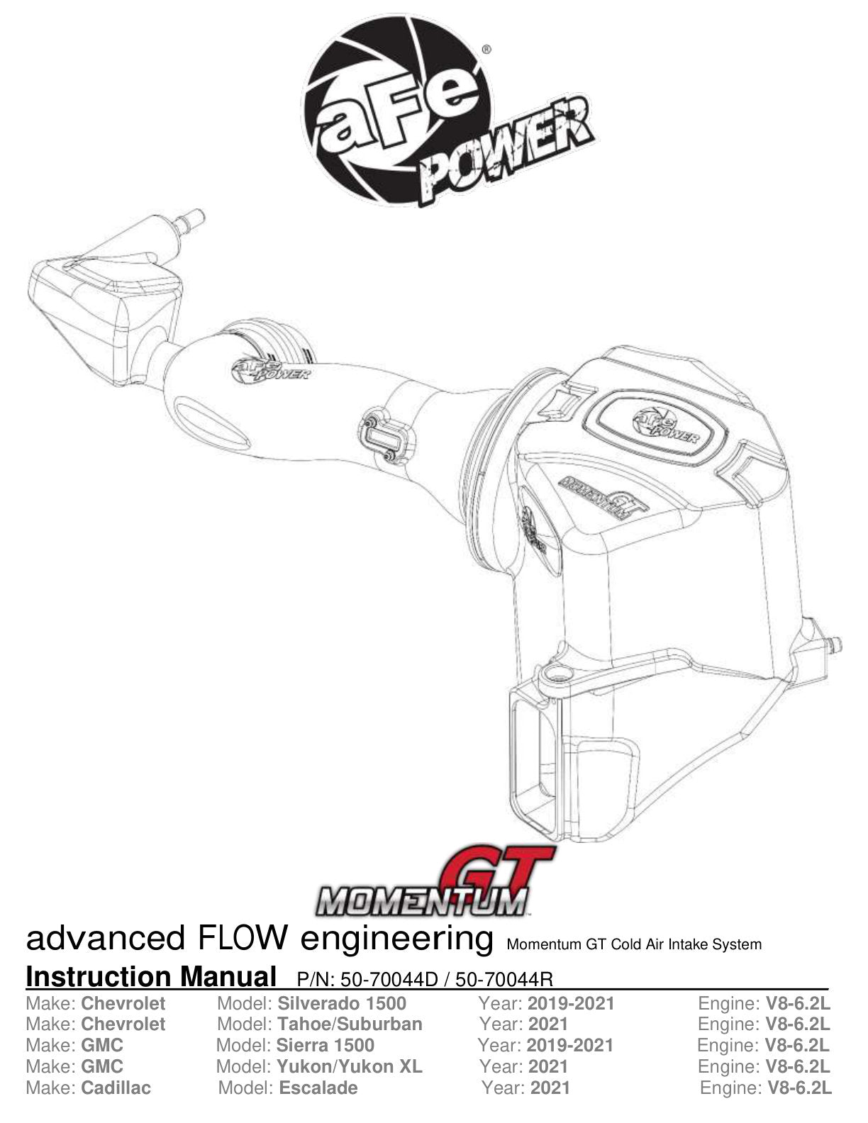 aFe Momentum GT Pro 5R Cold Air Intake | GM Silverado/Sierra 1500 V6-4.3L/V8-5.3/6.2L (50-70044R)