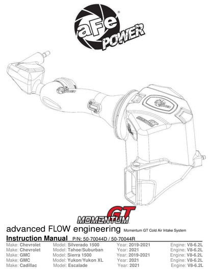 aFe Momentum GT Pro 5R Cold Air Intake | GM Silverado/Sierra 1500 V6-4.3L/V8-5.3/6.2L (50-70044R)