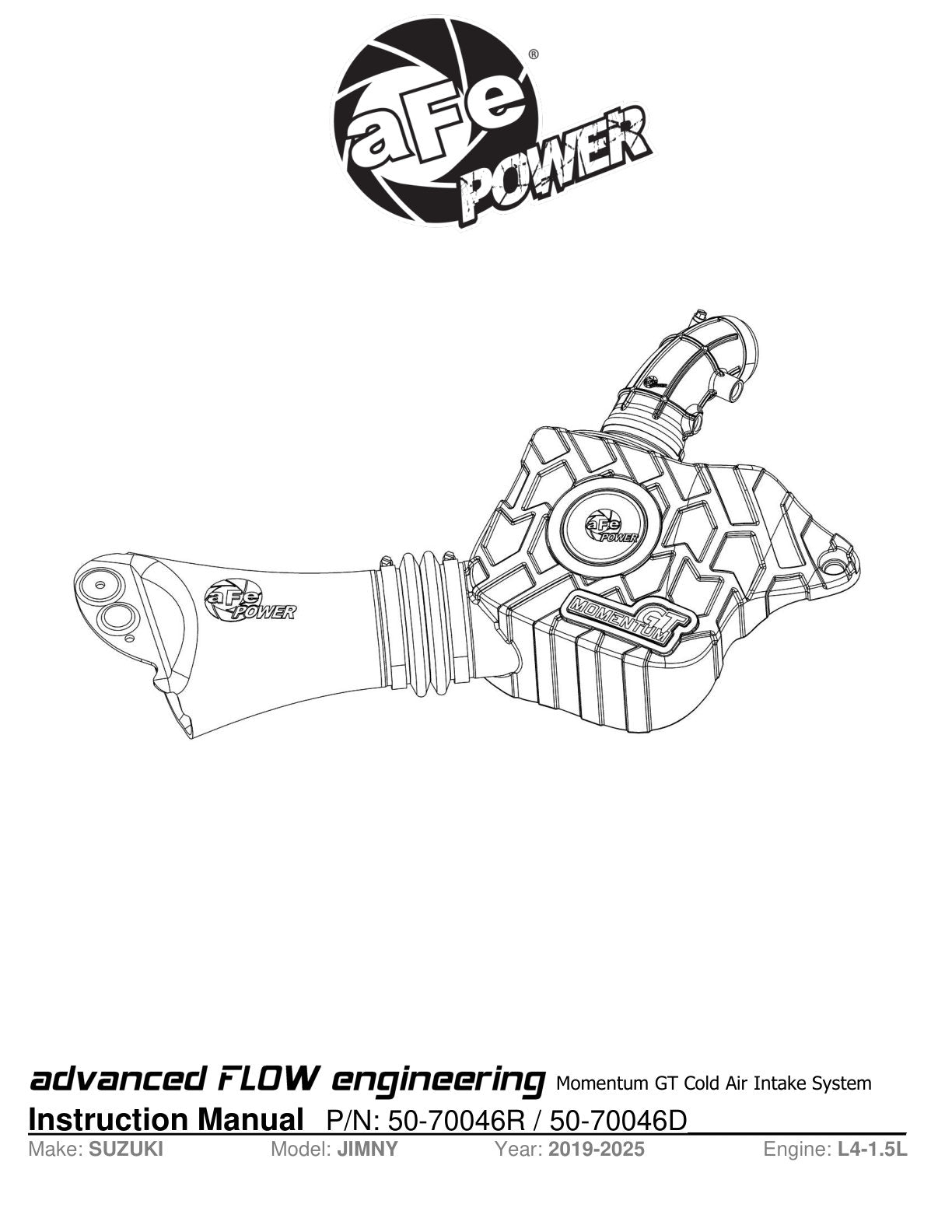 aFe 19-20 Suzuki Jimny 1.5L Momentum GT Cold Air Intake w/ Pro 5R Media