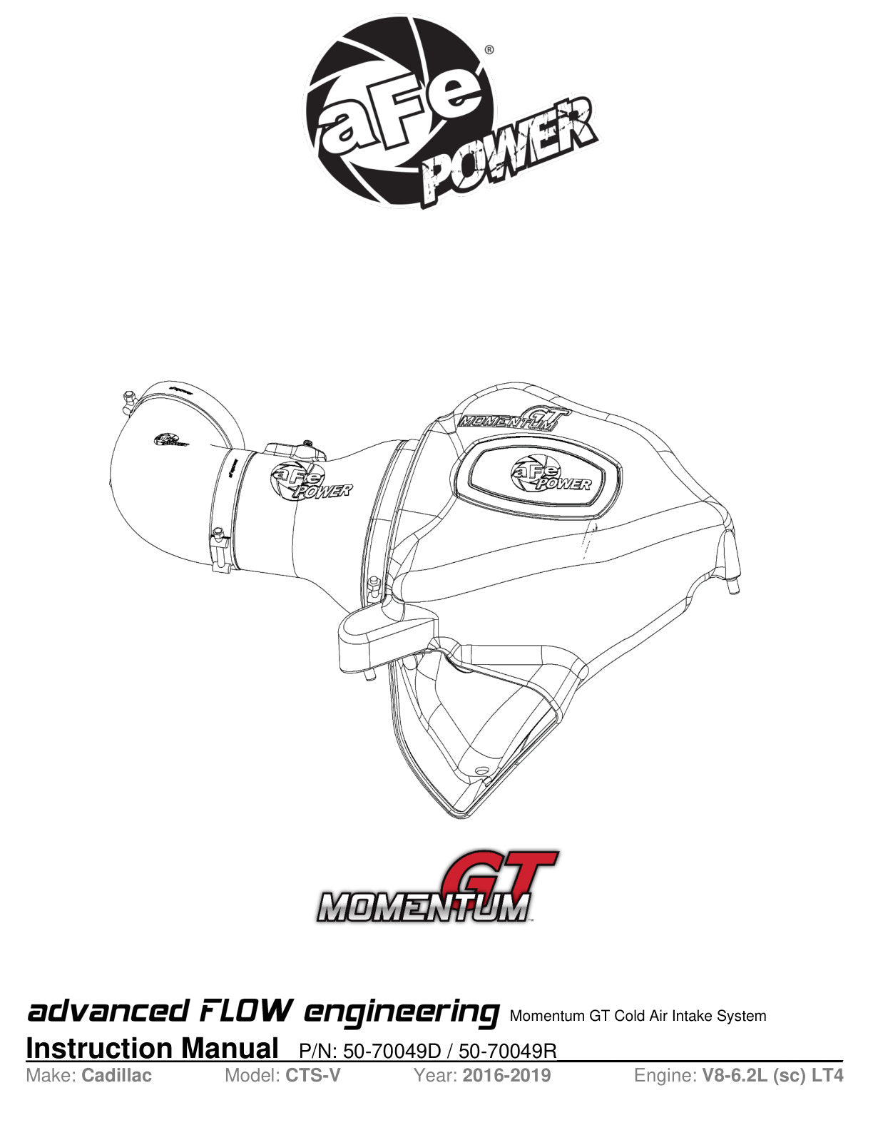 aFe Momentum GT Pro 5R Cold Air Intake | Cadillac CTS-V GM Alpha (15-19) (50-70049R)
