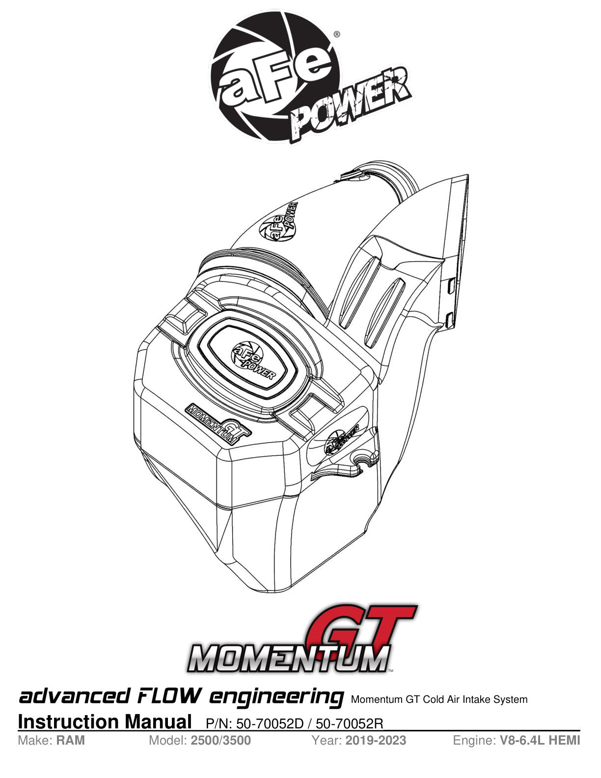 aFe Momentum Cold Air Intake w/Pro 5R Filter | Dodge Ram 2500/300 V8-6.4L (19) (50-70052R)