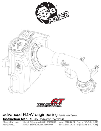 aFe Momentum GT Pro 5R Cold Air Intake | GM Trucks 2500/3500HD V8-6.6L (20) (50-70055R)